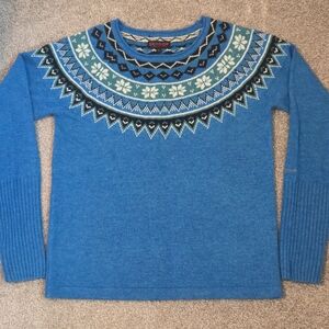 Women's Blue Skhoop Fair Isle Wool Sweater Size Medium